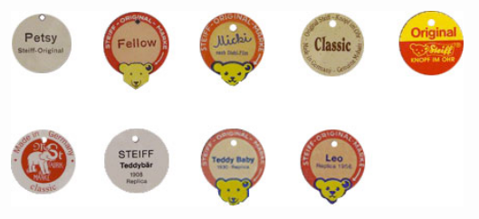 年代別のシュタイフのチェストタグの変遷を示す画像