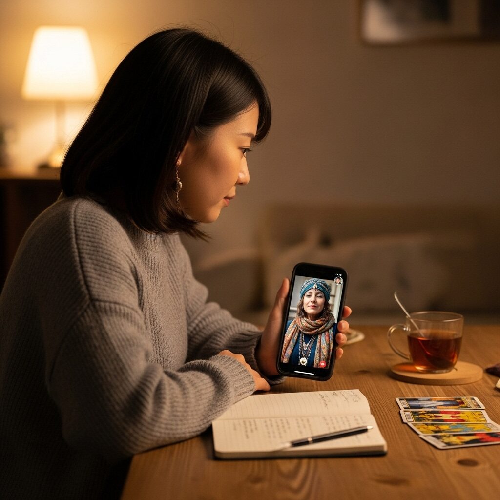 スマートフォンで電話占いヴェリテを利用している女性