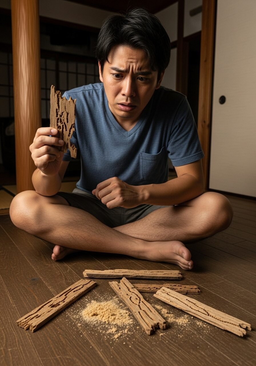 家のシロアリ被害に不安を感じる30代の男性