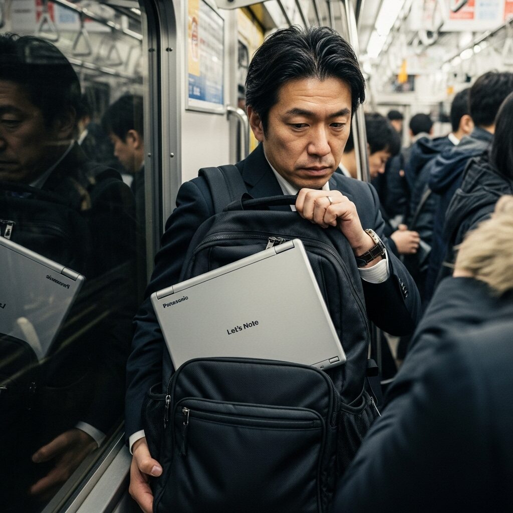 レッツノート 堅牢性 満員電車 でリックの中でもつぶれない耐久テスト　40代男性　日本人