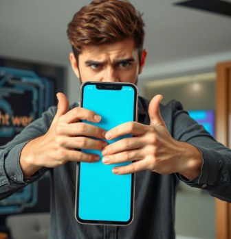 ページの読み込みが遅くイライラしてスマホを閉じる人のイラスト描いて