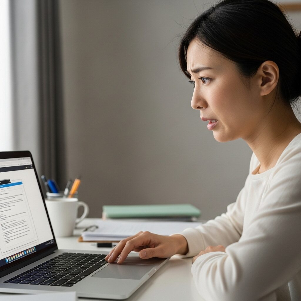 中古パソコンの不安を抱える女性