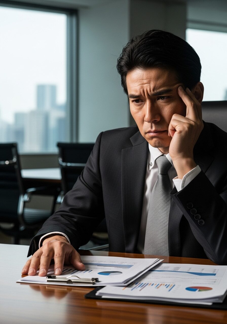 悩む経営者の写真　日本人