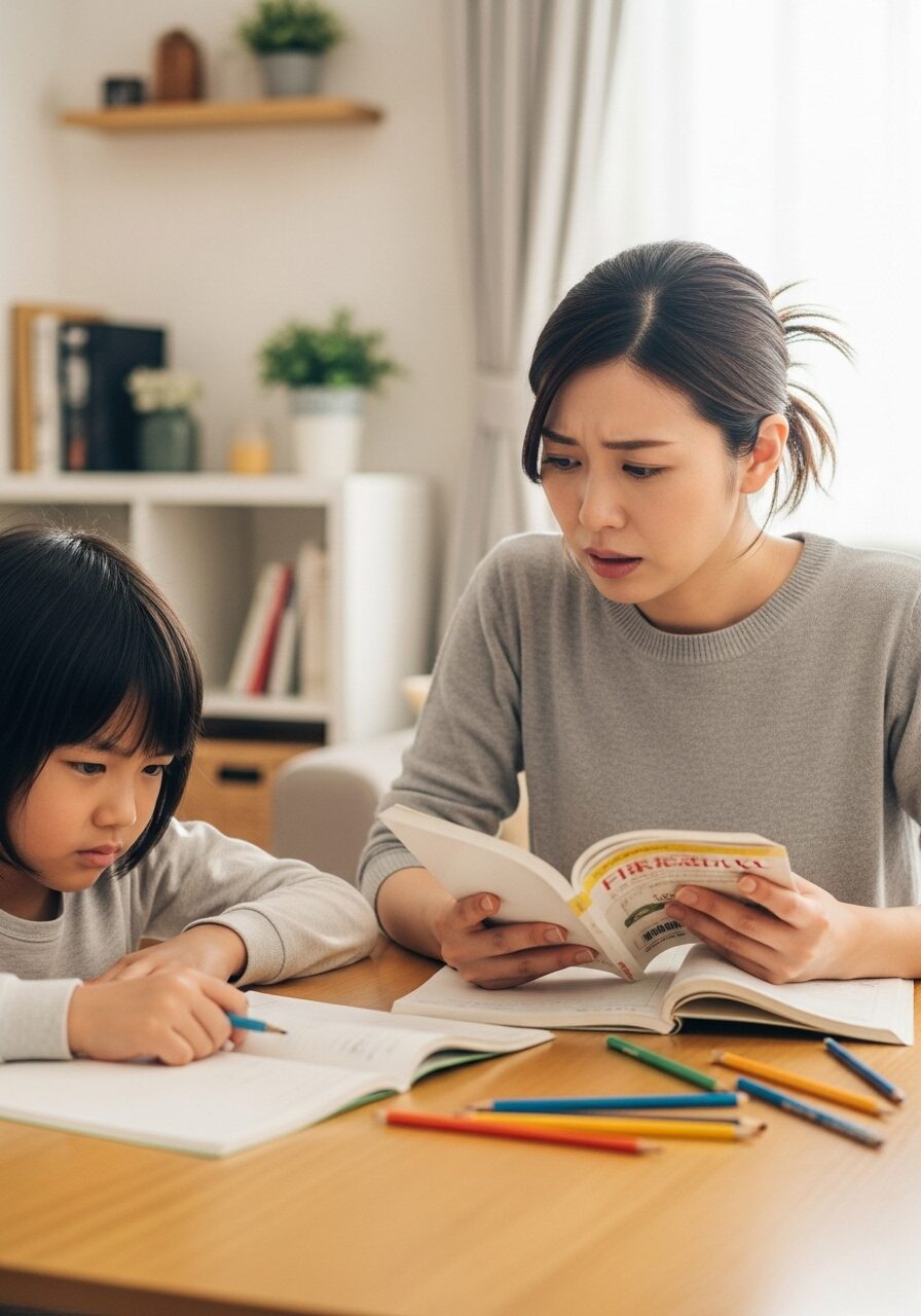 子供の学習で悩む母親　日本人