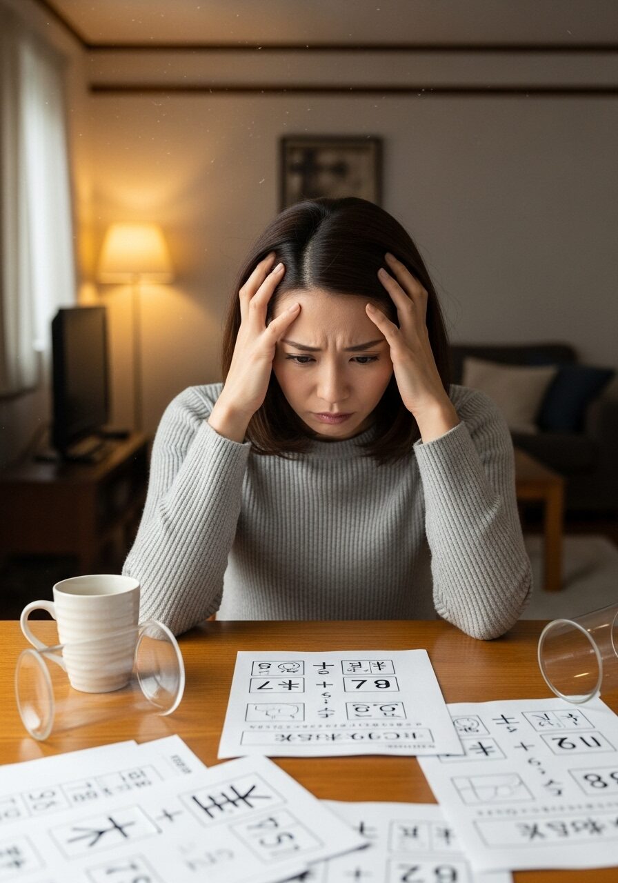 子供の学習で一人で悩む母親　日本人
