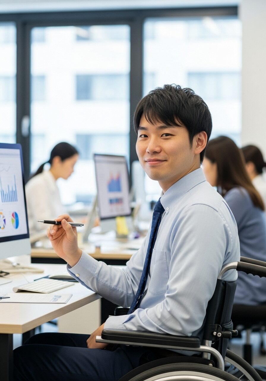 会社で働いている障碍者20代男性 日本人