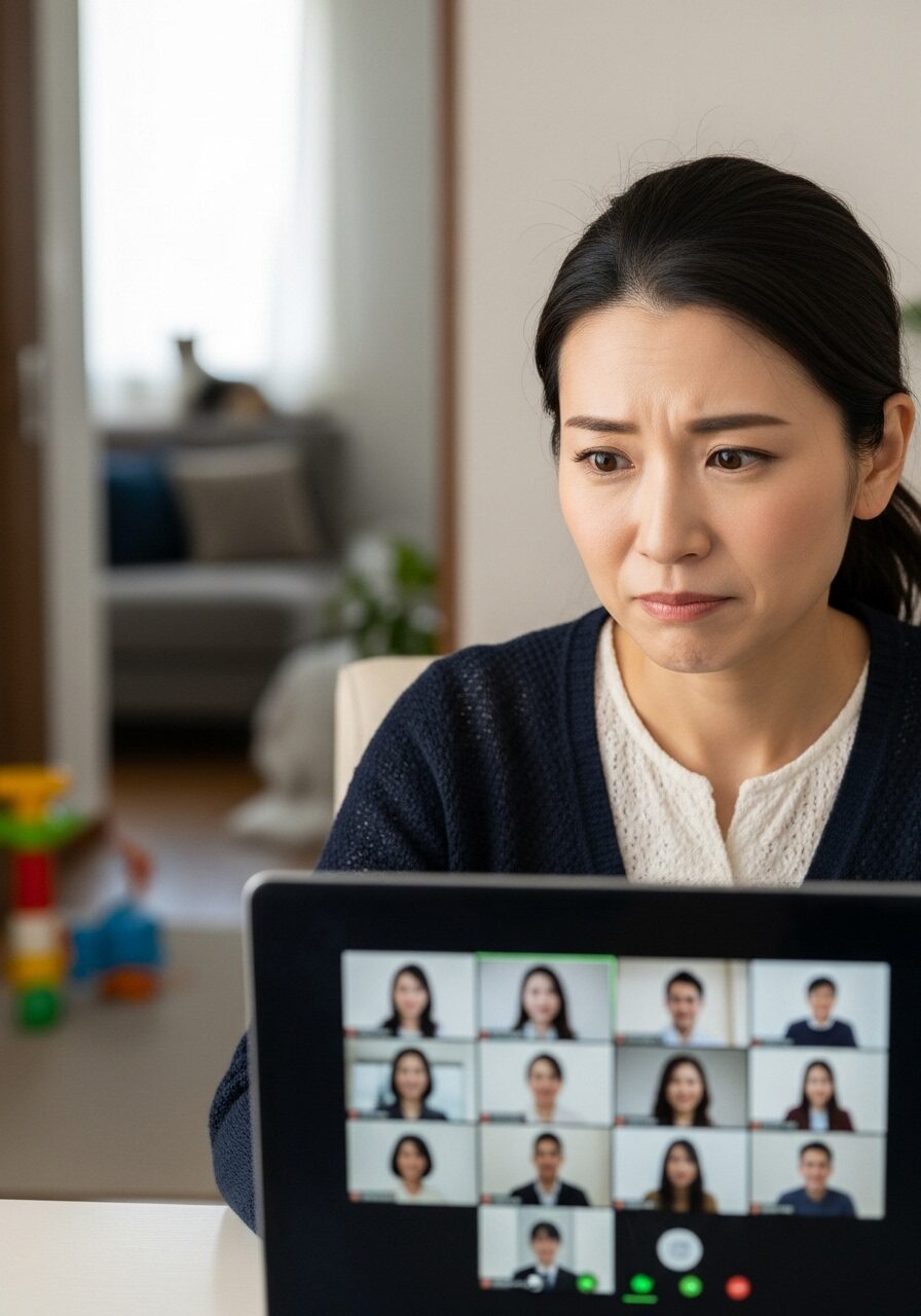 子供の声や生活音でテレワークに集中できない女性