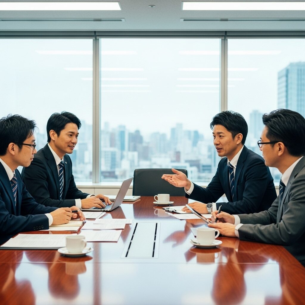 会議をするビジネスマン　日本人