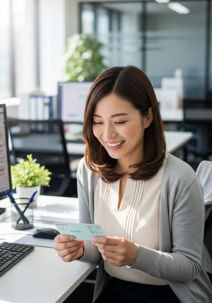 会社のデスクに届いた新幹線チケット