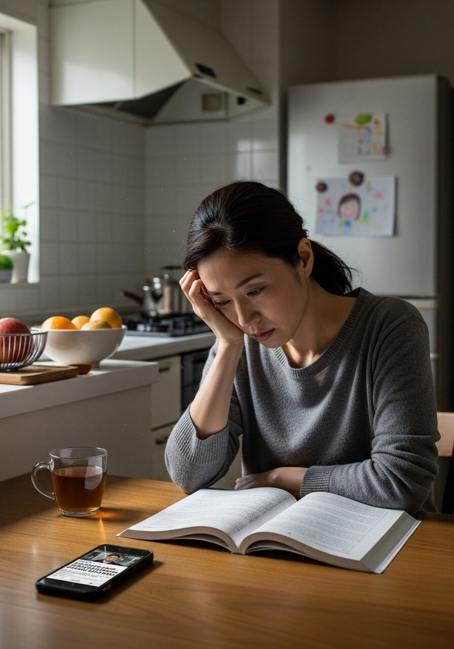 不登校で心配そうな40代のお母さん