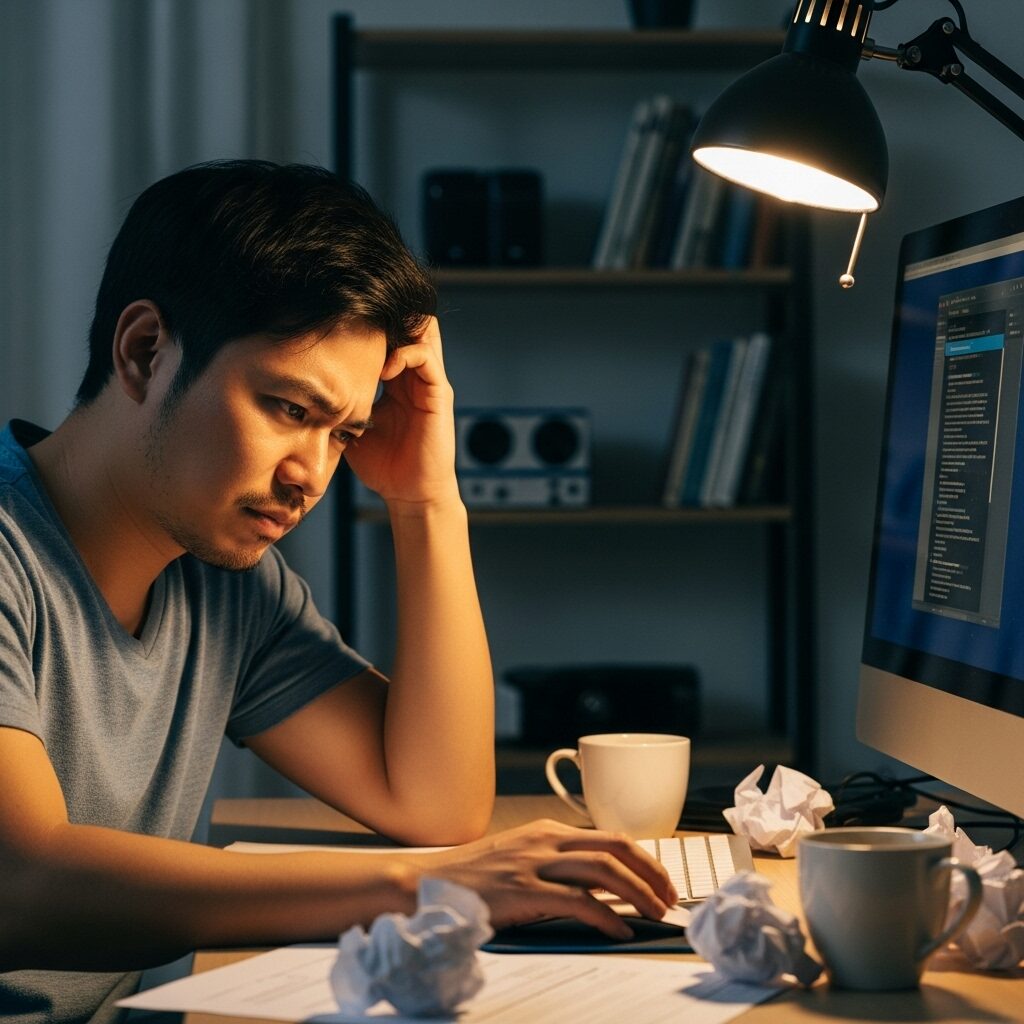 PC初心者 パソコンで悩む30代男性　日本人 