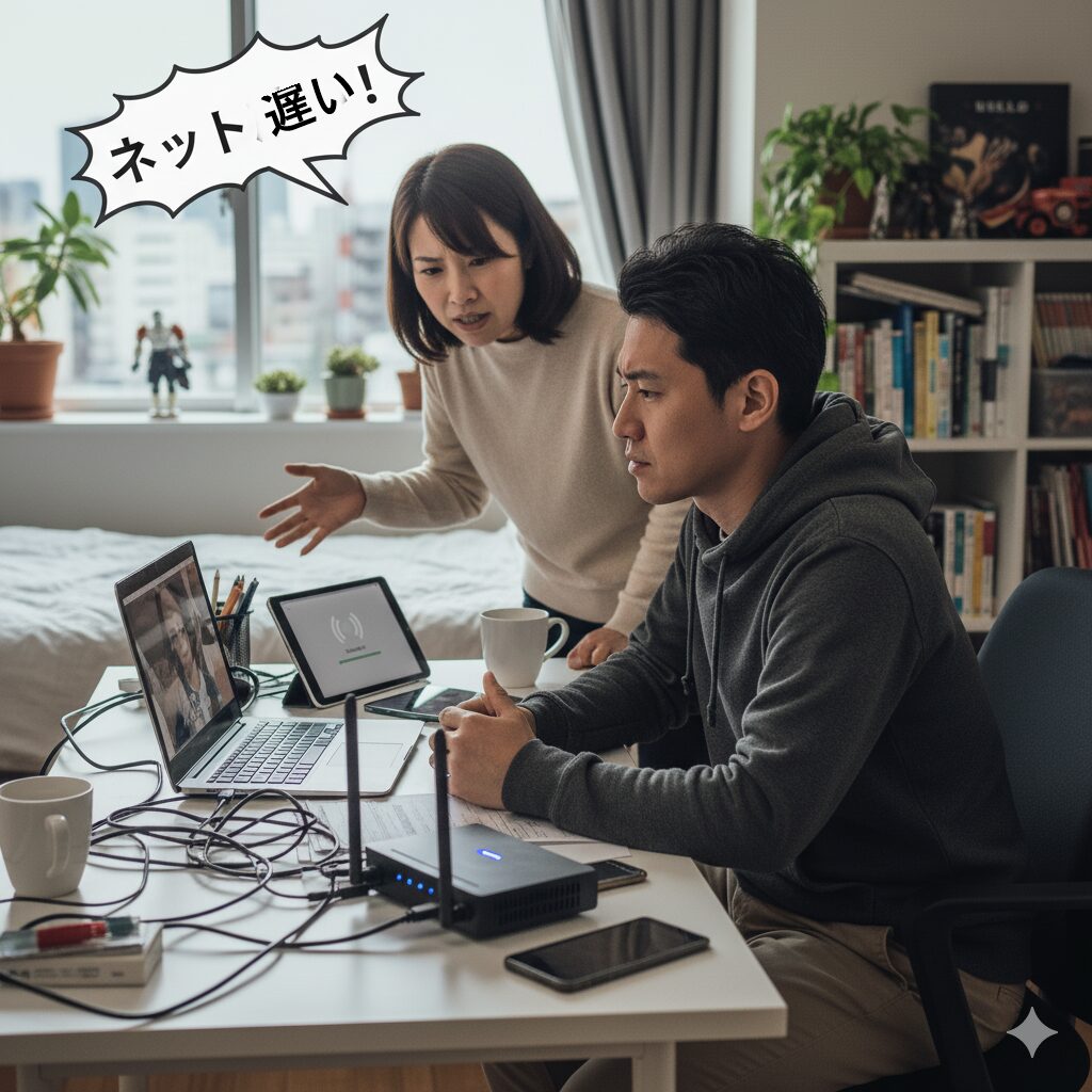 ネットが遅くイライラしている様子