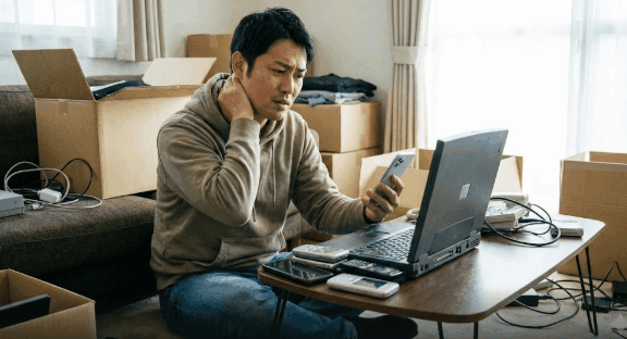 新しく買い替えたパソコンやスマホの処分に困っている30代男性