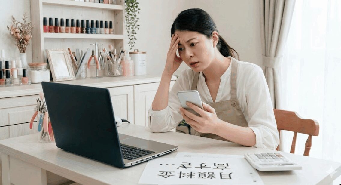 予約システムの導入コストやパソコン作業に悩む個人ネイルサロンの女性オーナー