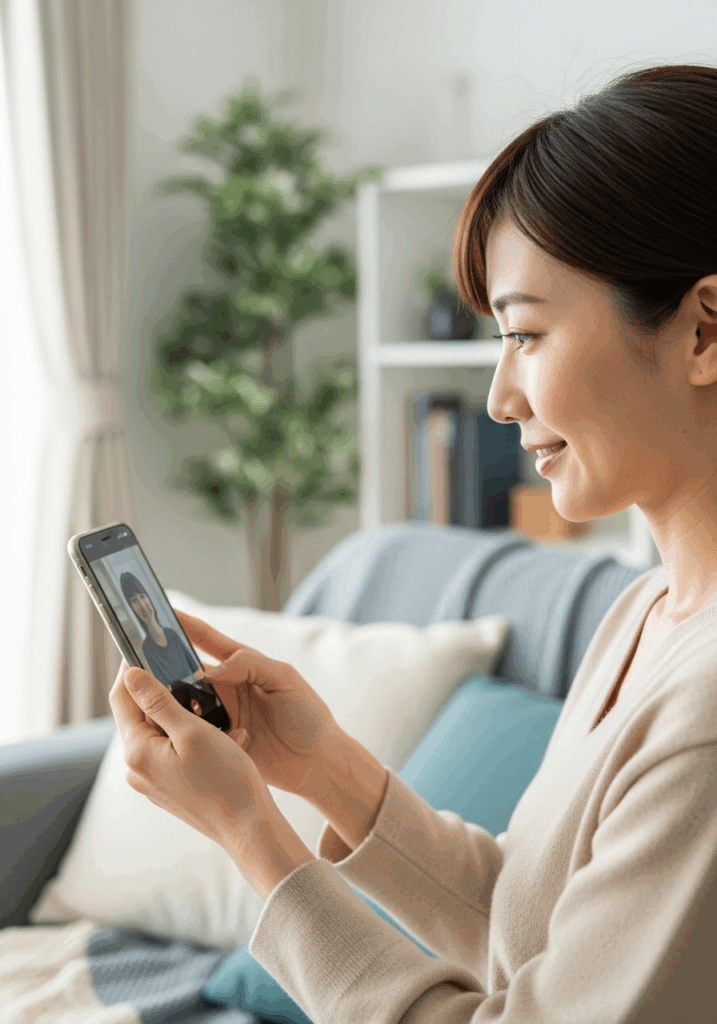 スマホでオンライン婚活をする30代女性