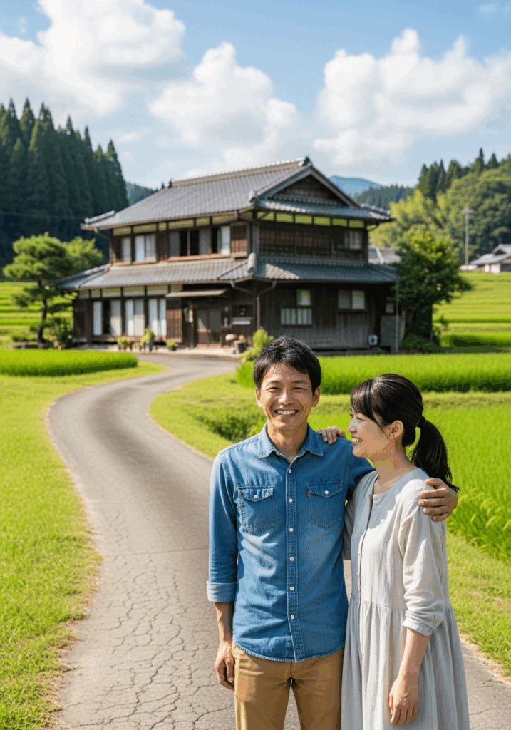 田舎で暮らしている幸せそうなカップル　日本人
