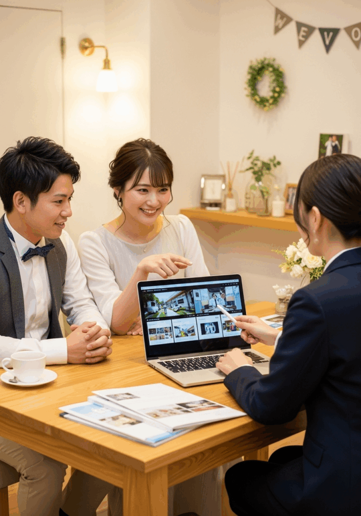 プロフィールムービーの準備をする花嫁