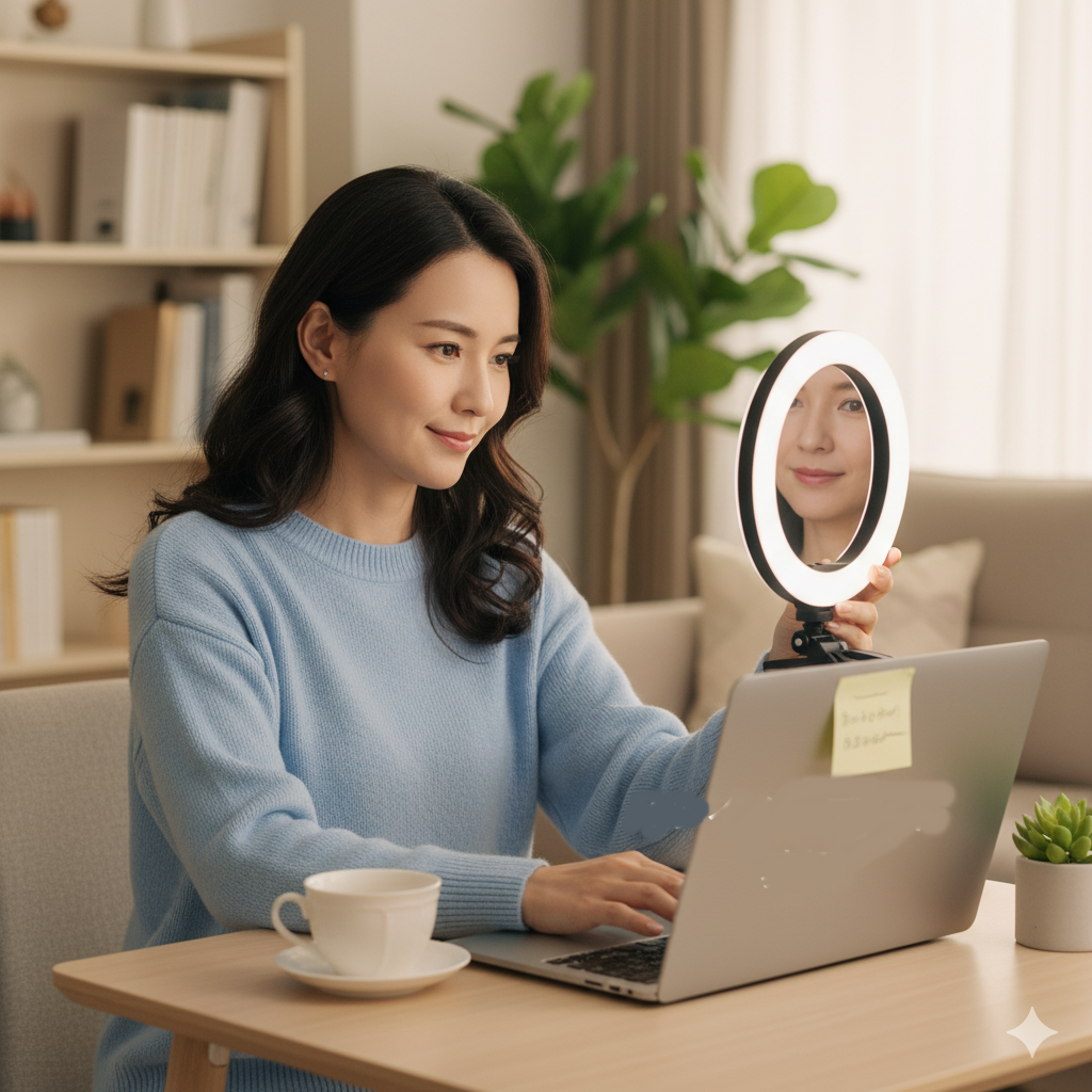 オンラインデートの準備をする女性