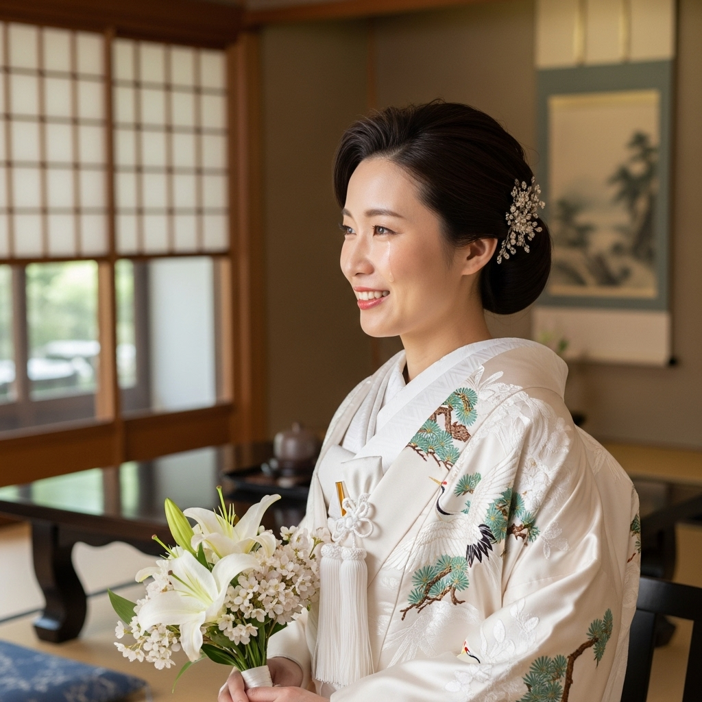 不安が解消されて安心した花嫁写真　日本人