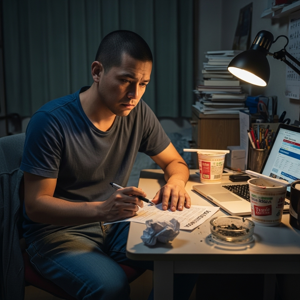 就活で悩む28歳フリーター男性写真　日本人