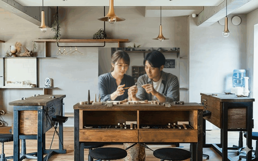 二人で指輪を叩いて作るイメージ