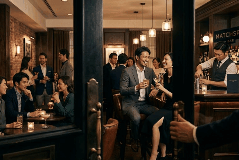 お洒落なバーで質の高い出会いを楽しむ男女のイメージ