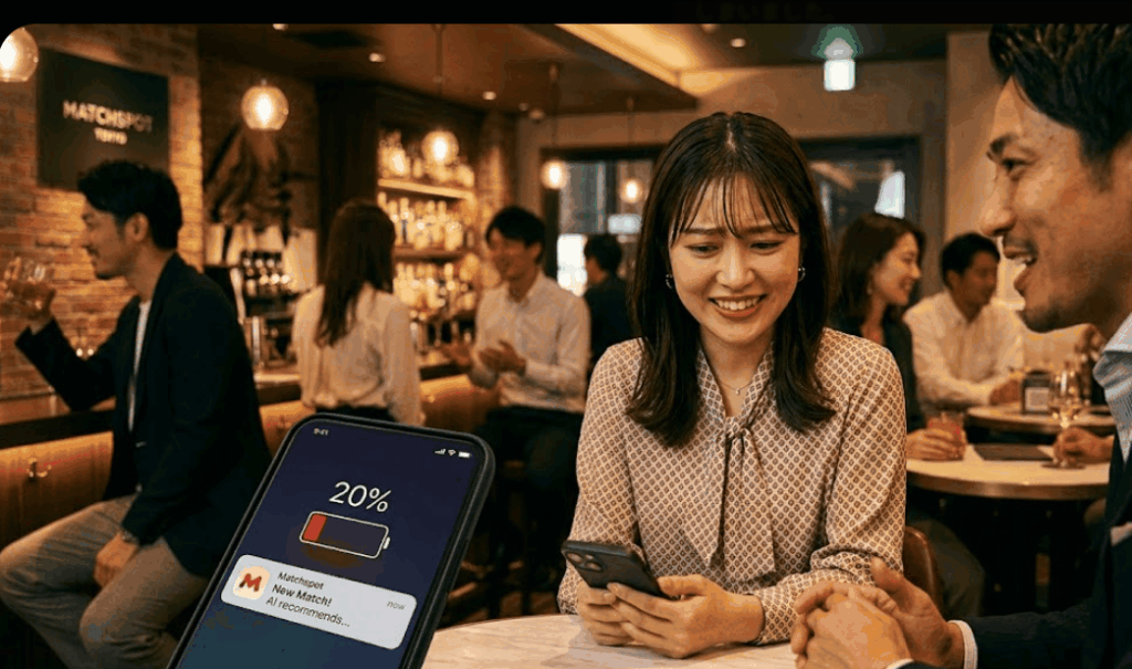 マッチング通知が来ているがスマホの充電が20%で切れそうな状態の画像