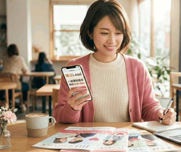 婚活Leadを利用して最短60秒で結婚相談所の無料一括資料請求をするイメージ