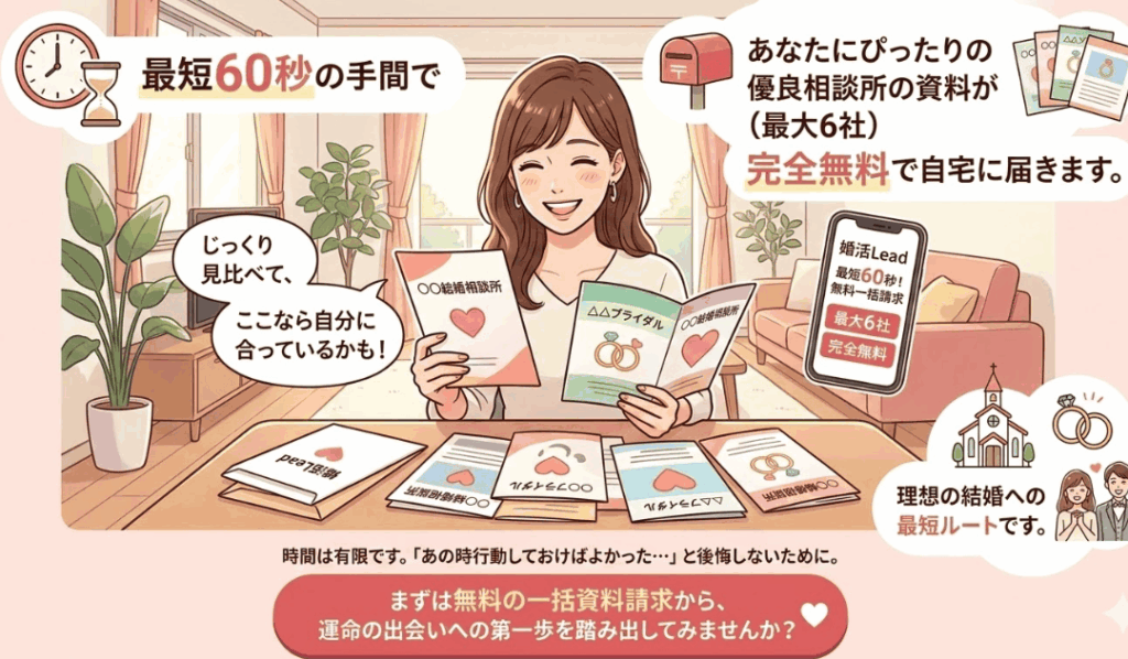 家族にバレない無地の封筒で届いた結婚相談所の資料を自宅で比較検討している様子