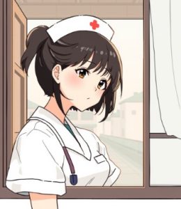 窓の外を見る看護師女性のイラスト