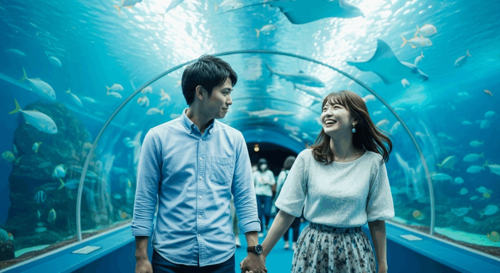 水族館でデートするカップルのイメージ
