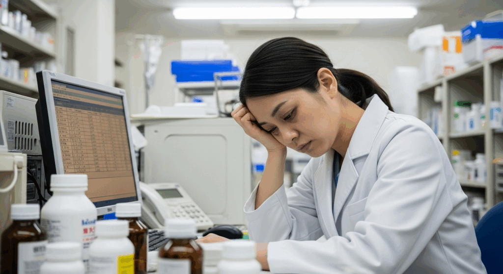疲れ果てた薬剤師